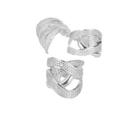 CONJUNTO LUXO ANEL E BRINCO ECLIPSE DE PRATA