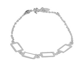 PULSEIRA EM PRATA ELO PORTUGUÊS COM QUADRADOS